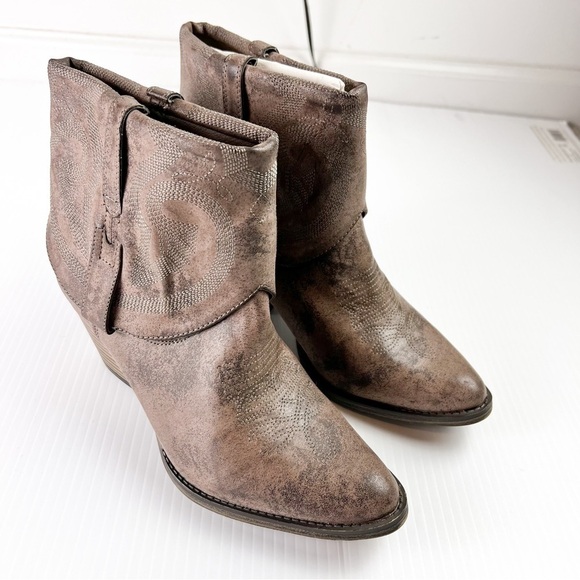 Mia Booties women's 8.5 western short Gambit western foldover ankle boots brown - Picture 2 of 12